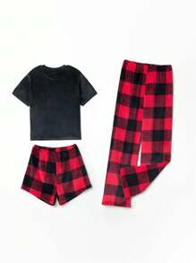 少女實色t恤&buffalo格子短褲&長褲睡衣套裝
