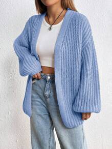 SHEIN Unity Solid Color Drop Shoulder Cardigan - Blue - View 6