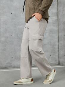 Manfinity Homme Lỏng lẻo Nam Quần jean chở hàng Với Flap túi Bên - Màu Xám nhạt - Xem 4