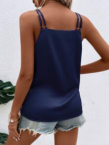 SHEIN Clasi Solid Cami Top - Navy Blue - View 2
