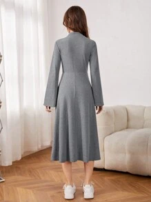 SHEIN 女性青少年針織肋紋立領喇叭袖休閒連身裙