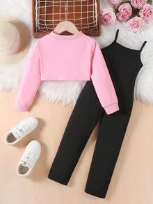 SHEIN Cô Gái Trẻ Thể thao Thời gian rảnh rỗi Phong cách Màu hồng Lá thư In 2 Miếng Đối với Mùa Thu /đông - Nhiều màu - Xem 2