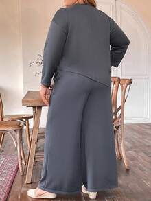 EMERY ROSE Ladies' Plus Size Black Two Piece Set - Grey - View 2