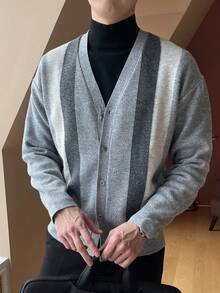 DAZY Men Color Block Drop Shoulder Cardigan Business Attire - Grey - View 9