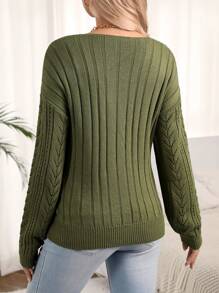 SHEIN Maternity Wrap Neck Drop Shoulder Sweater, For Winter - Army Green - View 2