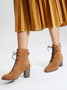 MOTF PREMIUM FAUX SUEDE LACE-UP BOOTIES - Brown - View 2