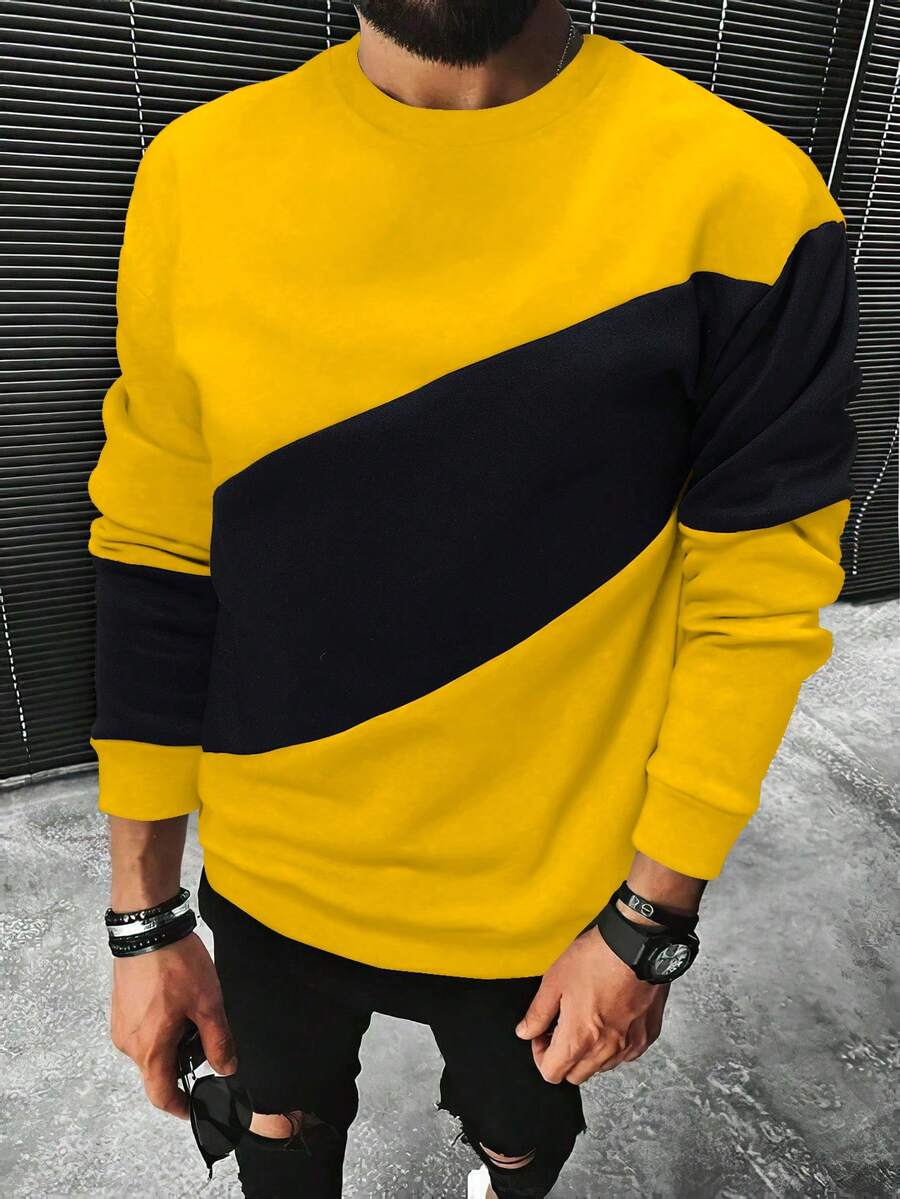 Manfinity Men's Contrast Color Round Neck Sweatshirt - Multicolor - View 1