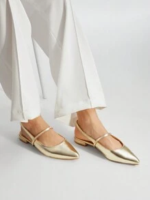 MOTF PREMIUM 尖头平底露跟度假鞋，夏季促销，圣诞节秋季新年假期 - 金色 - 查看 7