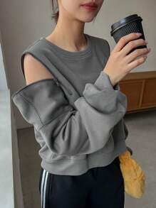 FRIFUL 拉鍊細節冷肩運動衫 - 灰色 - 查看 1