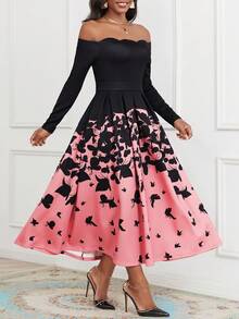 SHEIN Lady In bướm Off Shoulder Xếp nếp Đầm - Nhiều màu - Xem 4