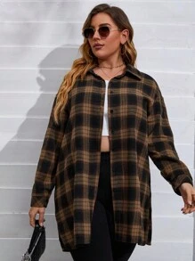 SHEIN Franclia Blusa de cuadros de hombros caídos - Multicolor - Ver 6