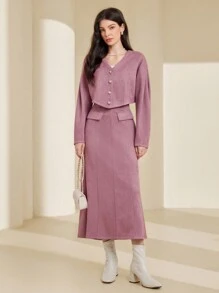 Mulvari Của phụ nữ Quần skinny Áo khoác Và Váy Bộ - Bụi hồng - Xem 6