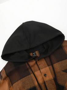 Manfinity Homme Men's Plaid Hooded Long Sleeve Shirt, For Fall