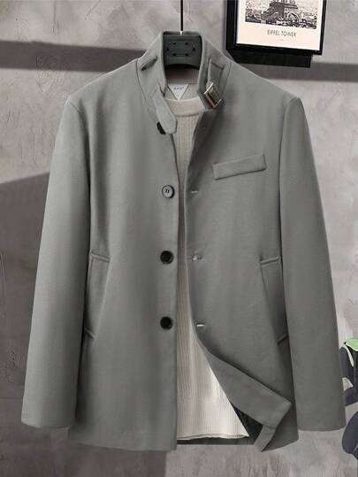 Manfinity Homme Men Solid Button Front Overcoat Without Tee