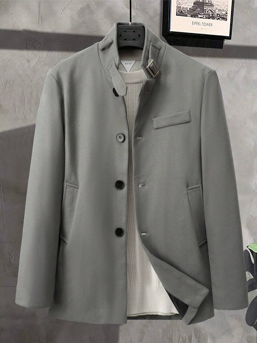 Manfinity Homme Men Solid Button Front Overcoat Without Tee - Grey - View 1