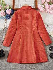 SHEIN Girls' Woolen Coat With Asymmetrical Lapel Collar, For Tween - Red - View 2
