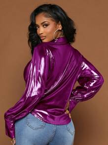 SHEIN SXY 純色連帽不對稱下擺襯衫 - 中紫紅色 - 查看 2