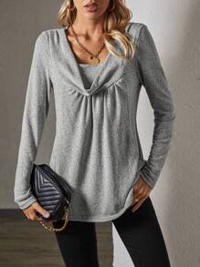 SHEIN LUNE Drop Shoulder Long Sleeve T-shirt - Grey - View 1