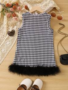 SHEIN 幼兒女童毛茸細節猎齿無袖背心外套 - 黑色 - 查看 2