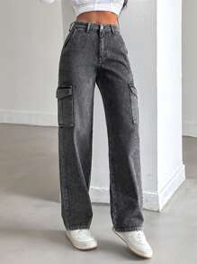 EURMUSE 带侧盖口袋的牛仔裤 - 灰色 - 查看 4