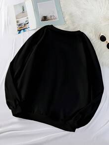 Sudadera Con Cuello Redondo Y Código De Tamaño En Negro - Negro - Ver 2