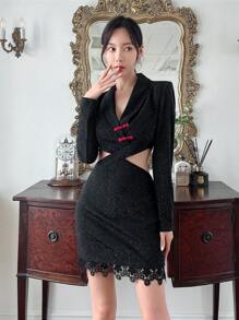 EastFlair Vestido Con Dobladillo Con Inserción De Encaje Y Cintura Con Hebilla Y Cuello Tipo Capa Para Mujer