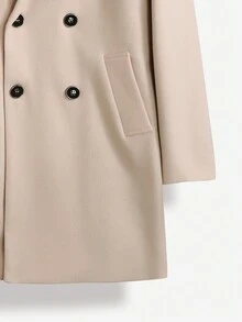 Manfinity 男士雙排扣帶口袋羊毛大衣 - 卡其色 - 查看 3