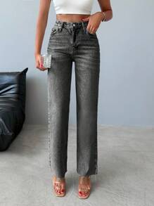 RueChic Jeans Droits Pour Femmes - Gris pâle - Voir 4