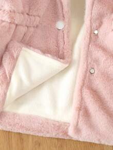 SHEIN 女嬰3D耳朵設計連帽絨毛外套 - 粉色 - 查看 5