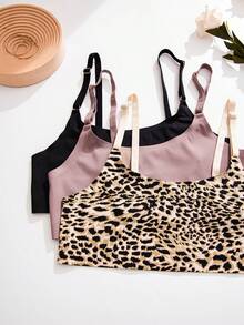 女士豹紋胸罩(無鋼圈,3 件/套) - 彩色 - 查看 3