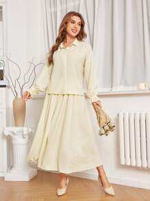 GENKIRA Tay áo loe Áo sơ mi & Váy - Màu be - Xem 4