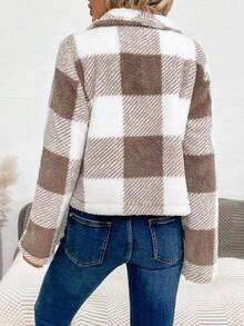 EMERY ROSE In kẻ sọc Rộng Cổ áo tây Áo khoác Đối với phụ nữ - Màu Khaki - Xem 2