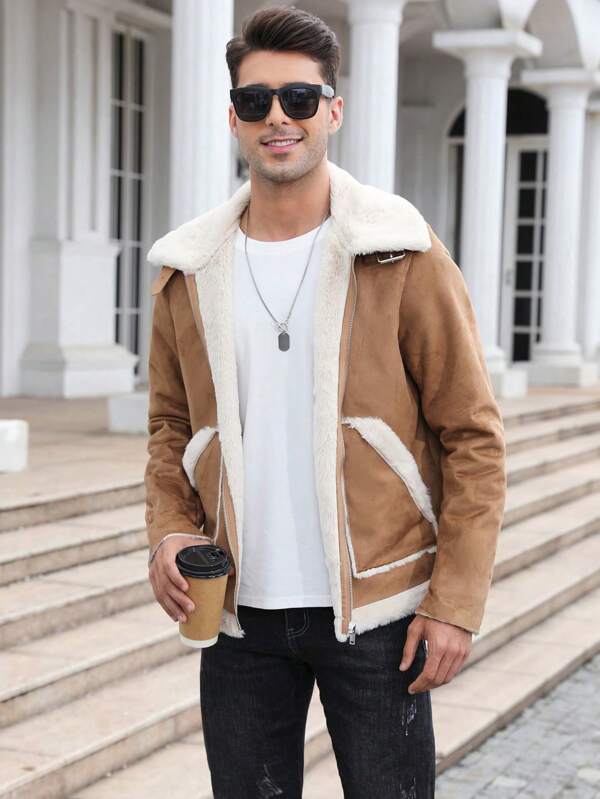 Men Teddy Lined Zip Up Jacket