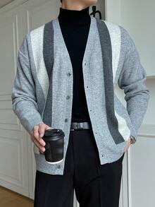 DAZY Men Color Block Drop Shoulder Cardigan Business Attire - Grey - View 6