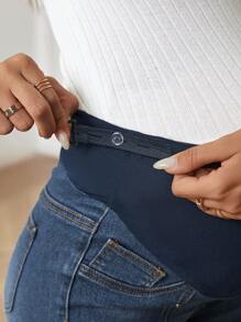 SHEIN Maternity Flare Jeans With Beaded Decoration Detail - Dark Wash - View 5
