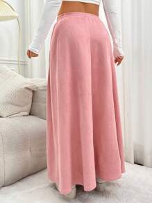 SHEIN EZwear 大尺寸粉紅麂皮高階可愛半身裙 - 藕粉色 - 查看 3
