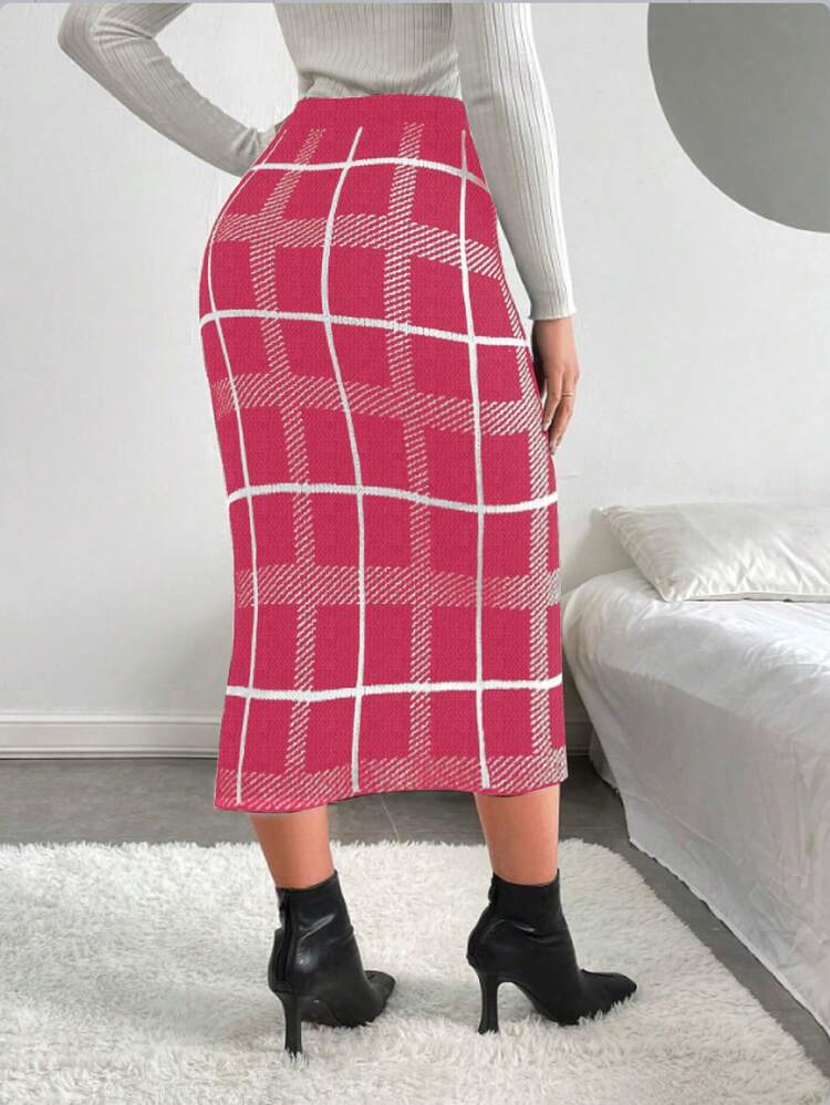 Woven Check & Stripe Knit Skirt