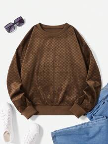 SHEIN LUNE In Kiểm tra Lót nhiệt Áo nỉ - Cà phê nâu - Xem 1