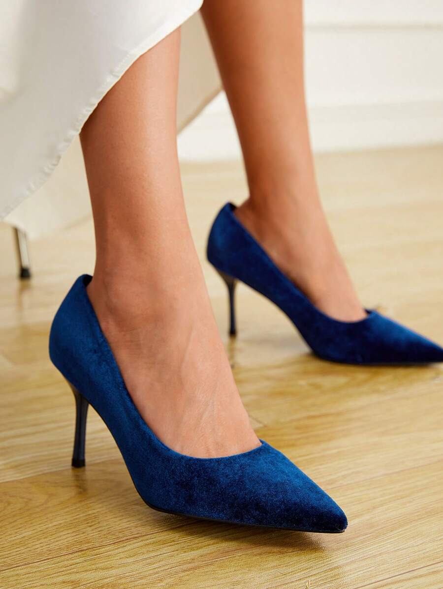 SheIn Belle Xanh Nhung Giáng sinh Cao gót Giày dép Đối với phụ nữ - Màu xanh lam - Xem 1