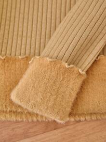 SHEIN Little Young Girls Sweater With Frilled Detail - Khaki - View 4