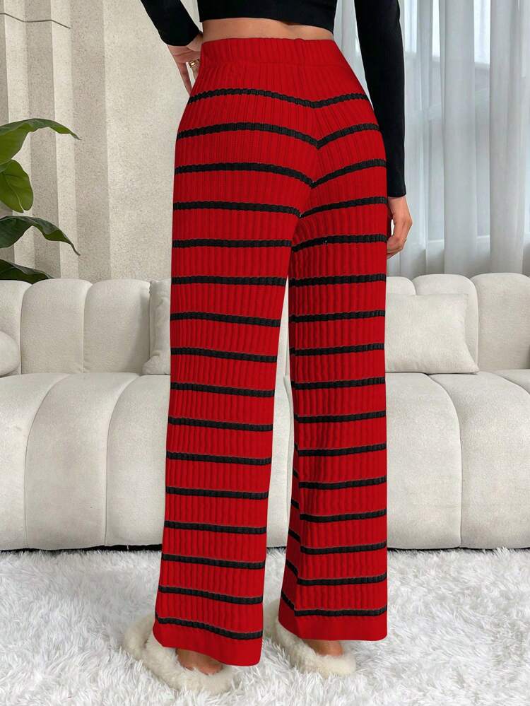 Casual Striped Elastic Waist Straight Leg Knitted Pants