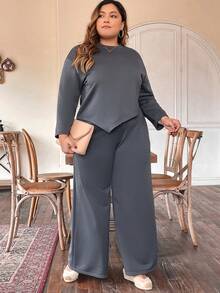 EMERY ROSE Ladies' Plus Size Black Two Piece Set - Grey - View 4