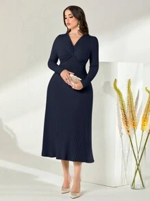 Modelyn Twist Front Ribbed Knit Dress - Navy Blue - View 1