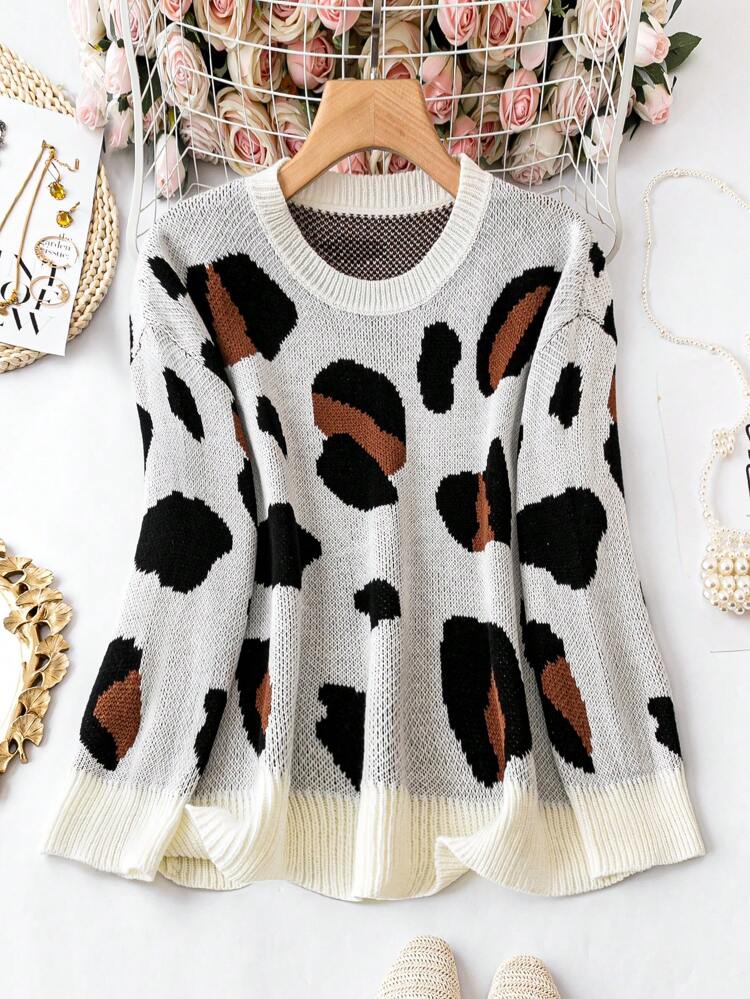 Plus Graphic Pattern Sweater Knit Pullover Fall Winter Sweater