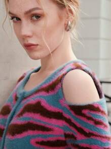 SHEIN Unity 女性一字肩圖案前紐扣襯衫 - 彩色 - 查看 7