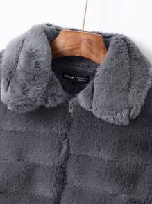 SHEIN Unity Faux Rabbit Hair Drawstring Fur Coat - Grey - View 5
