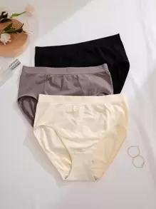 Women's Plus Size 3pcs Solid Color Comfortable Underwear - Multicolor - View 1