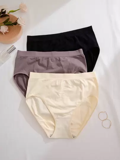 女士大碼3入組純色舒適內衣