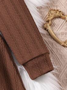 SHEIN Váy ren tay dài cổ Peter Pan cho bé gái - Cà phê - Xem 3