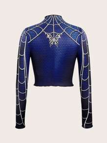 SHEIN ICON Áo thun họa tiết mạng nhện Halloween dành cho nữ - Nhiều màu - Xem 2